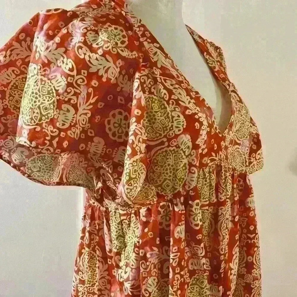 Maeve by Anthropologie 100% Cotton Printed Flutter Sleeve Babydoll Dress Size XS - Picture 8 of 13
